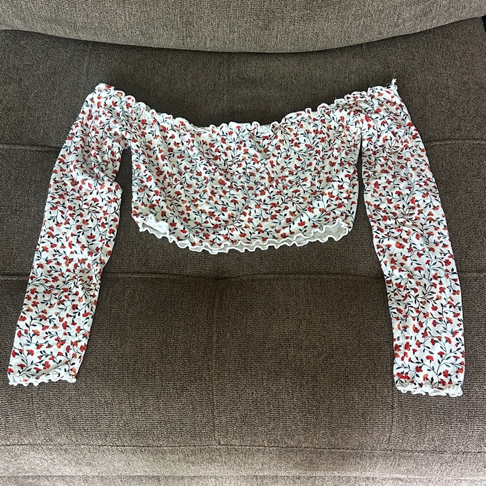 Forever 21 Floral Off-Shoulder Blouse - Red and White
